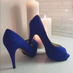 Blue suede heels